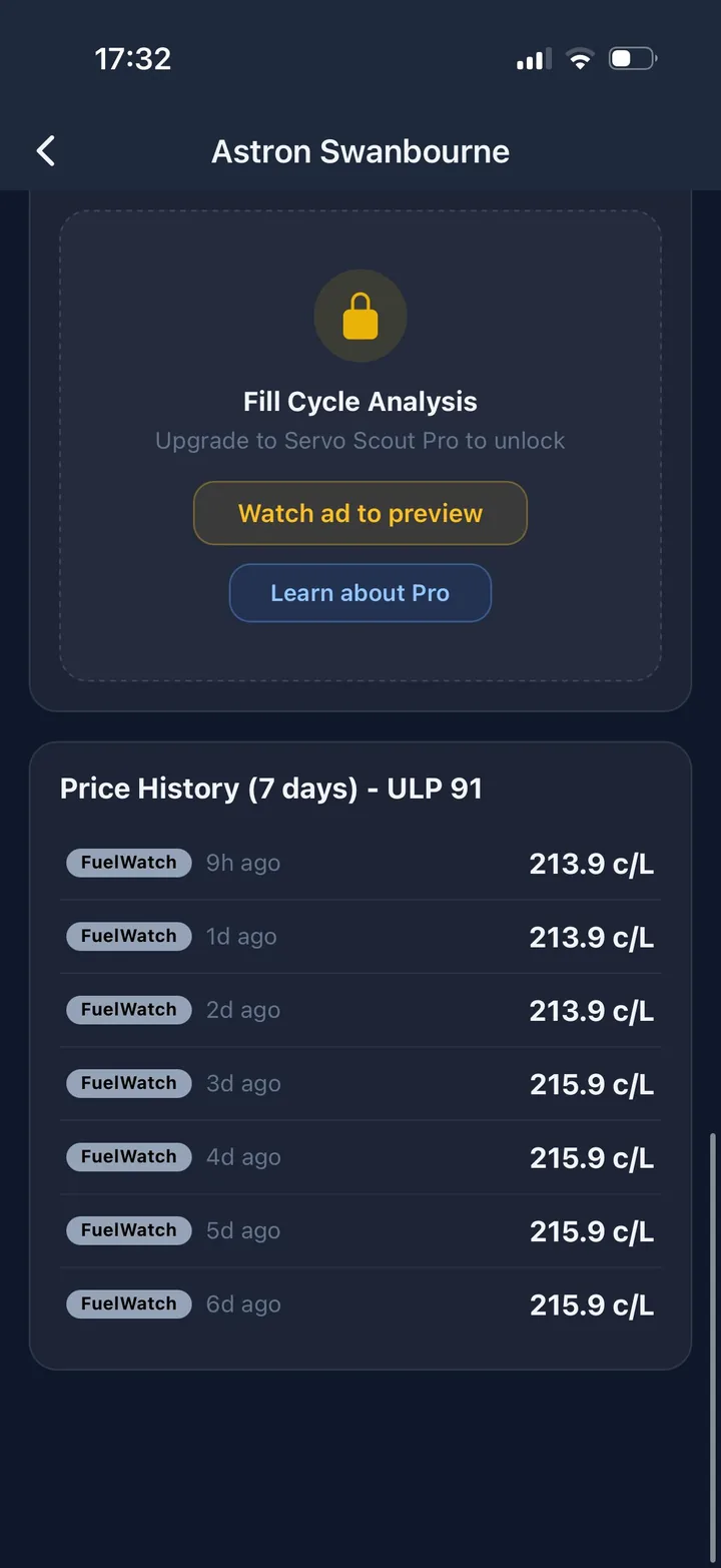 Servo Scout seven day price history list