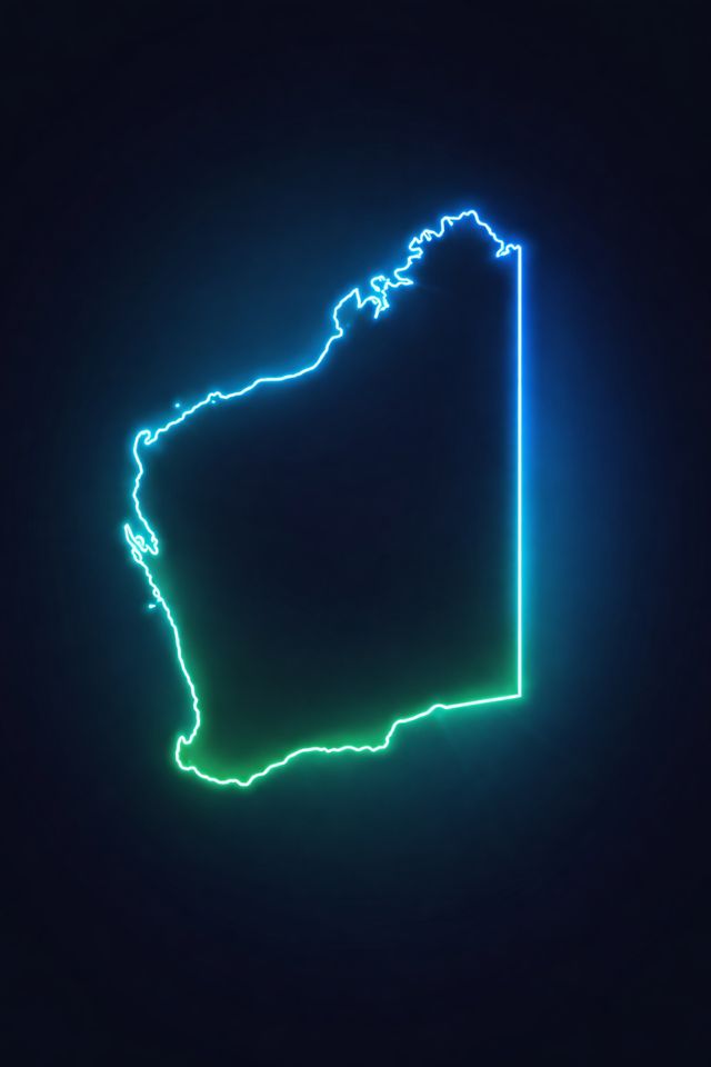 Glowing digital outline of Western Australia